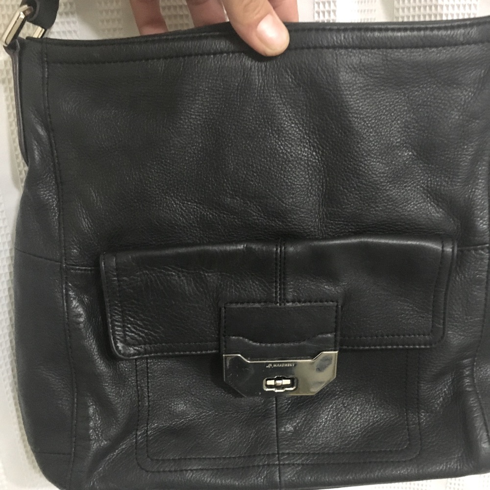 B. Makowsky Black Leather Shoulder Hobo Bag